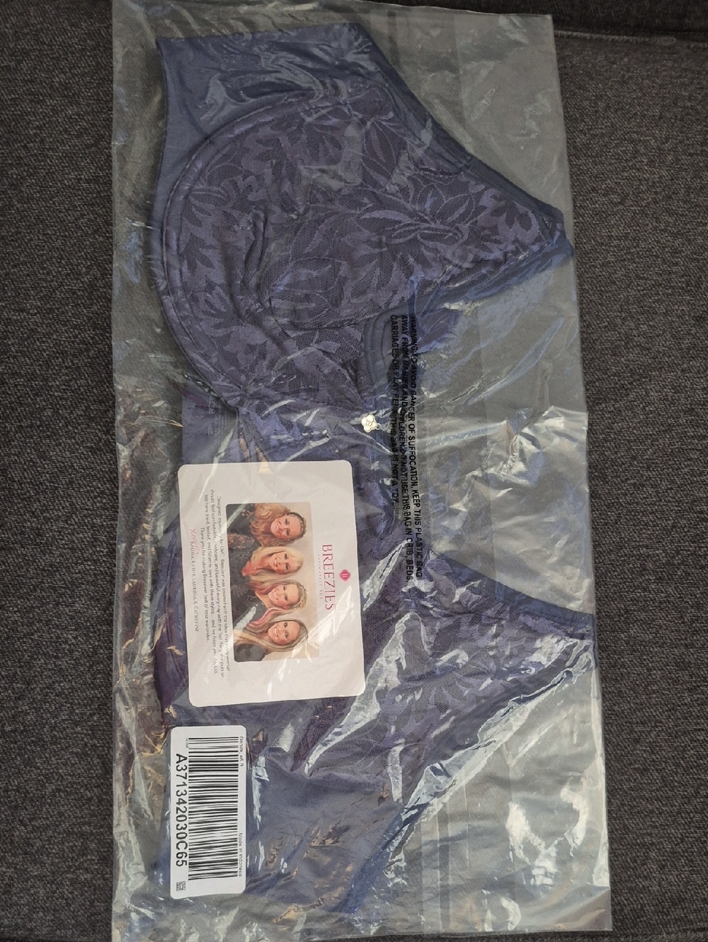 Breezies Jacquard Shine Unlined Underwire Support Bra Denim